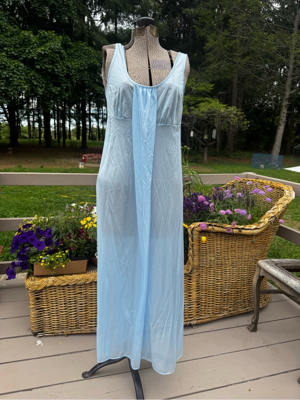 Light Blue vintage 60s nightgown sheath - Velrose - Olga like